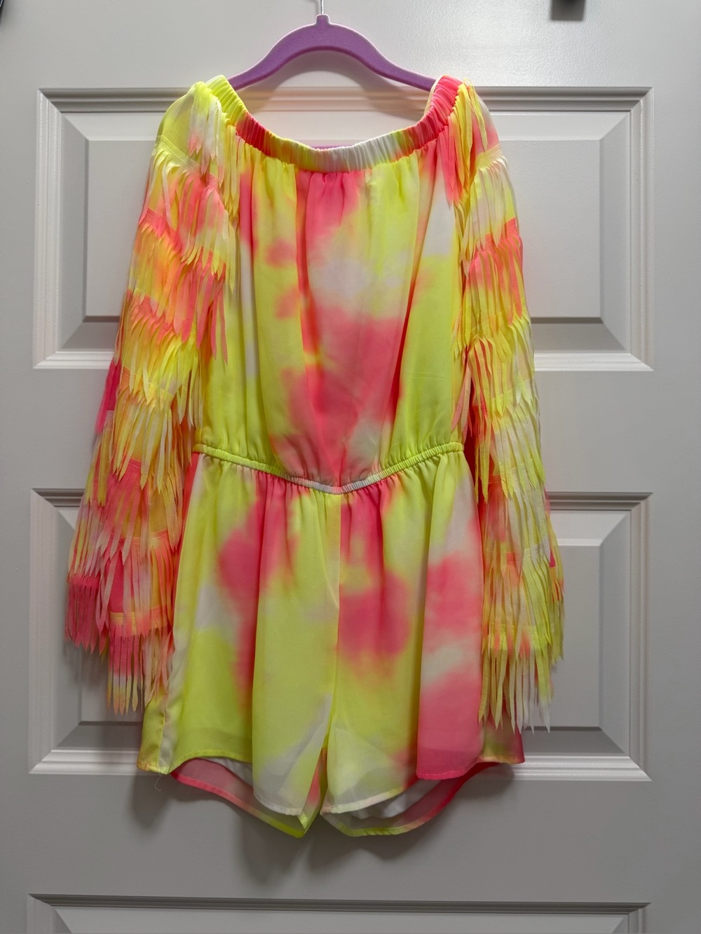 MIA New York Girls Tie Dye Fringe Romper Yellow, Pink, White Size M